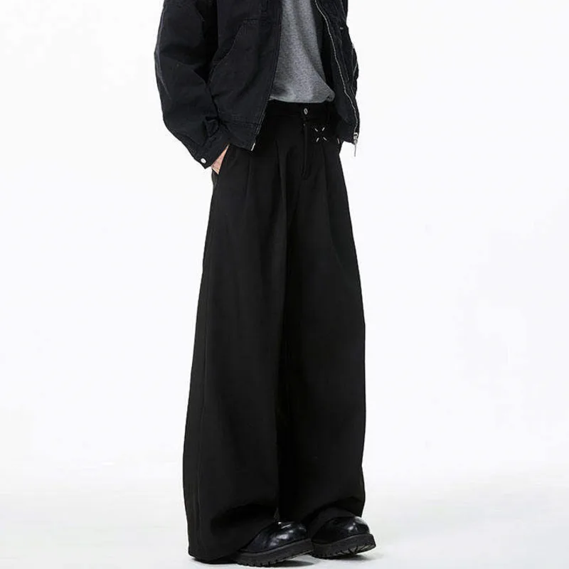 Luzhen 2025 nova moda original elegante perna larga calças casuais dos homens bonito de alta qualidade cor sólida roupas jy3124