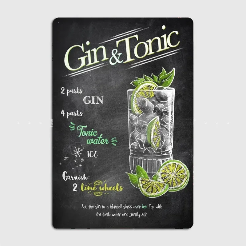 Gin and Tonic Metal Sign Club Bar Plates Wall Mural Design Tin Sign Poster custom-made