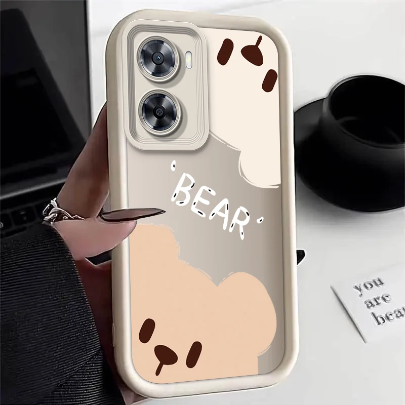 Cute Bear Cat Silicone Phone Case On For OPPO A33 A72 A92 A38 A18 A17 A16 A15 A9 A5 A7 A31 A79 A98 A1 A53S A15S A16K 4G 5G Cover