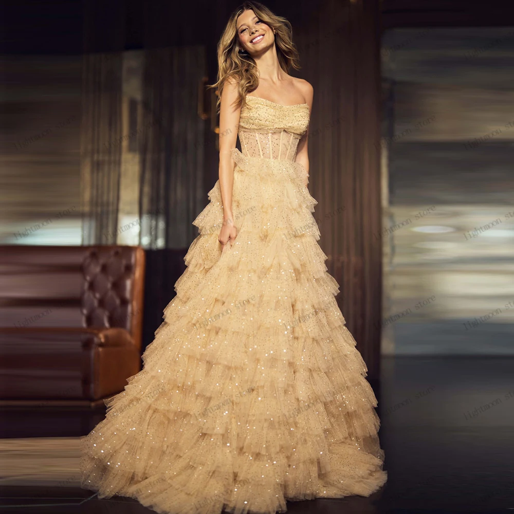 

Exquisite Women's Formal Evening Gowns Glitter Prom Dress Tulle Tiered Robes Pretty Customized Vestidos De Fiesta Elegantes 2026