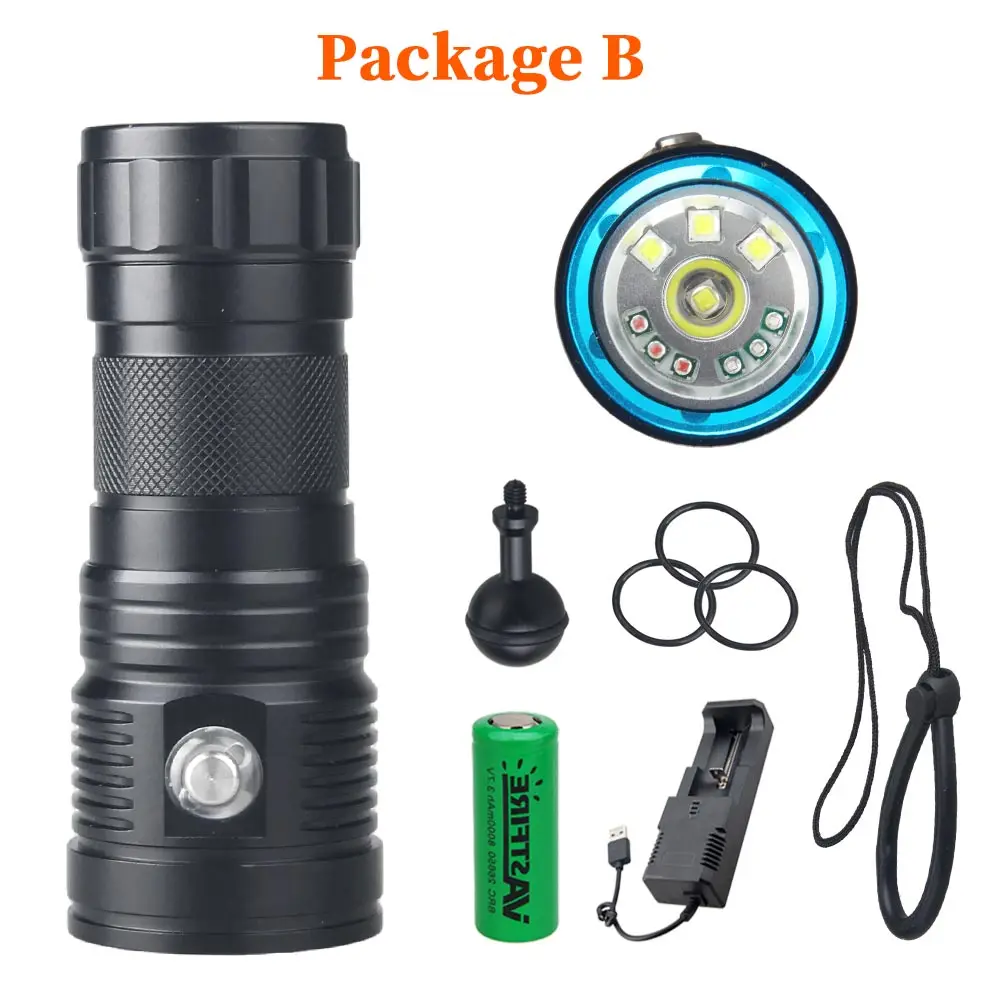 Multifunctional 3-color diving flashlight underwater 100m photography LED light IPX8 flashlight