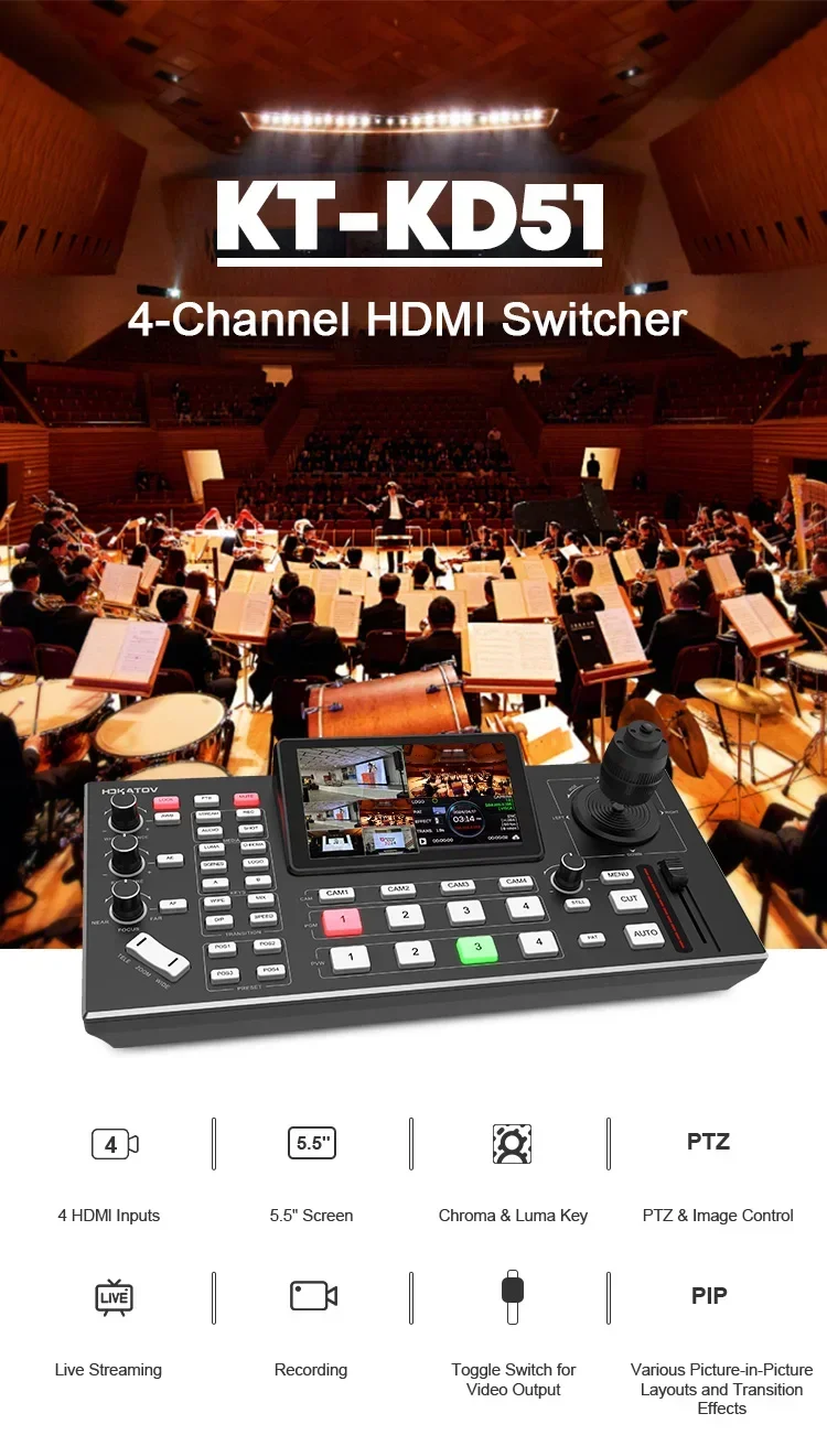 Mini Atem Quad Video Switcher With 5.5 Inch LCD Screen Five Way Rocker Suitable For Live Broadcast