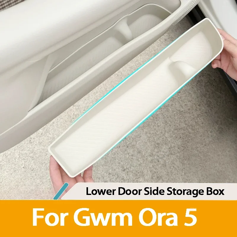 For GWM ORA 5 2026 TPE Front Door Bottom Storage Box Door Groove Organizer Storage Tray Interior Accessories
