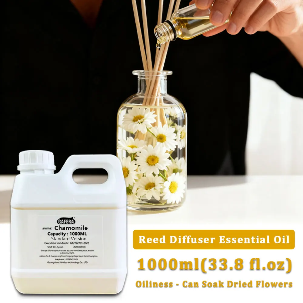 GAFERA 1000ml(33,8 fl.oz) aceites esenciales de aromaterapia sin llama de manzanilla/Hilton, aceite difusor de caña de hotel, perfume de botella grande