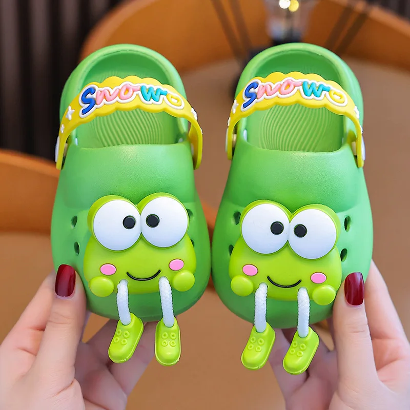 Cute Baby Girl Slippers Cartoon Frog Sandals Baby Boy Beach Garden Sandals Newborn Infant Indoor Bath Anti-slip Shoes Summer