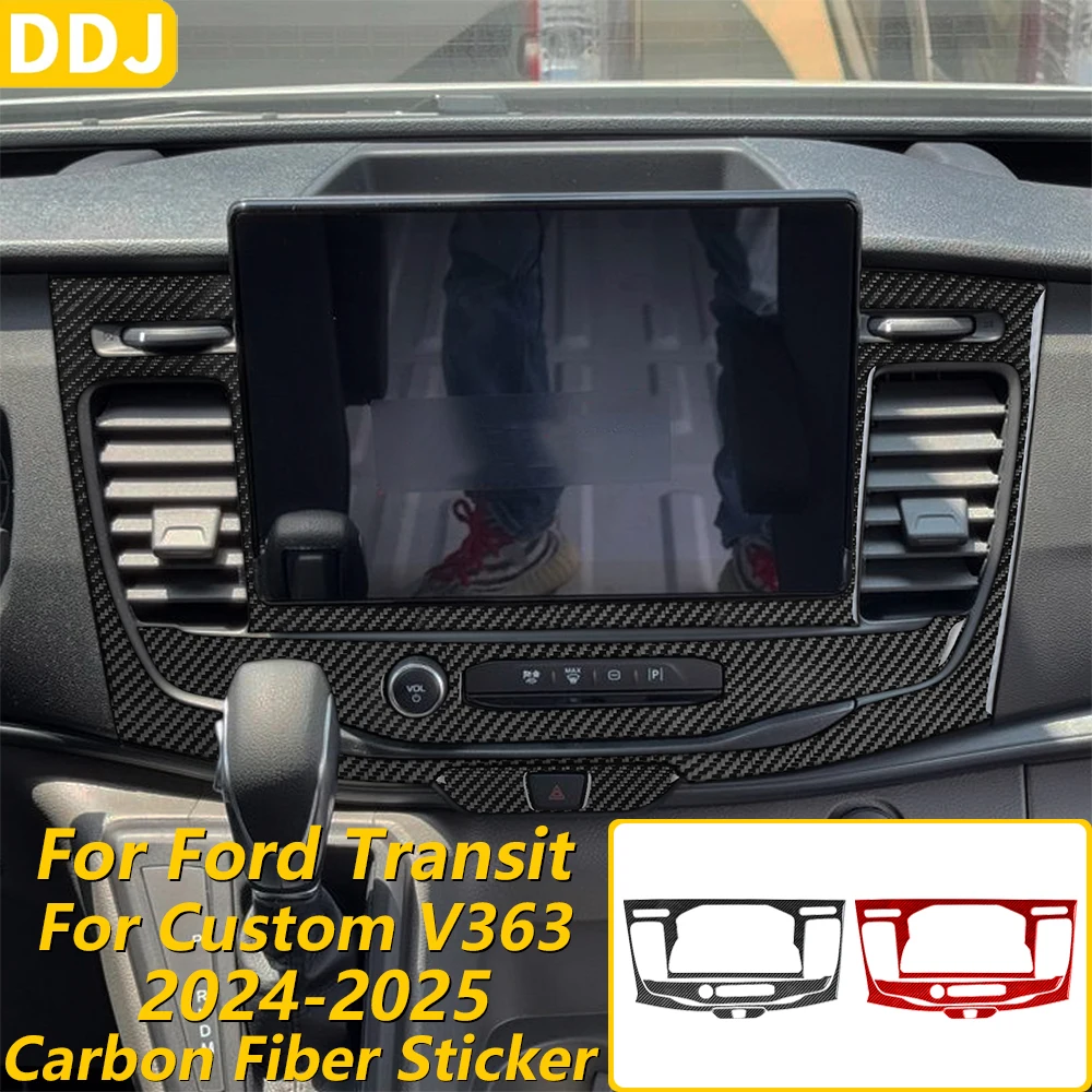 For Ford Transit Custom V363 2024 2025 Carbon Fiber Central Console Volume AC Air Outlet Navigation Set Car Accessories Sticker