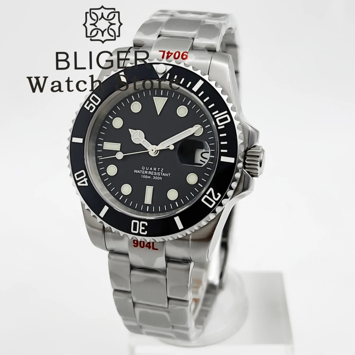 BLIGER 40mm Water Ghost Dive Watch Ronda 515 Quartz Movement Date Sapphire  Glass Sport Dive 10Bar Waterproof Watches For Men
