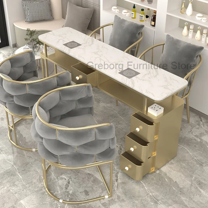 

Drawer Design Nail Desk Chair Gold Storage Modern Luxury Manicure Table Dust Collector Aesthetic Nagel Tische Manicure Furniture