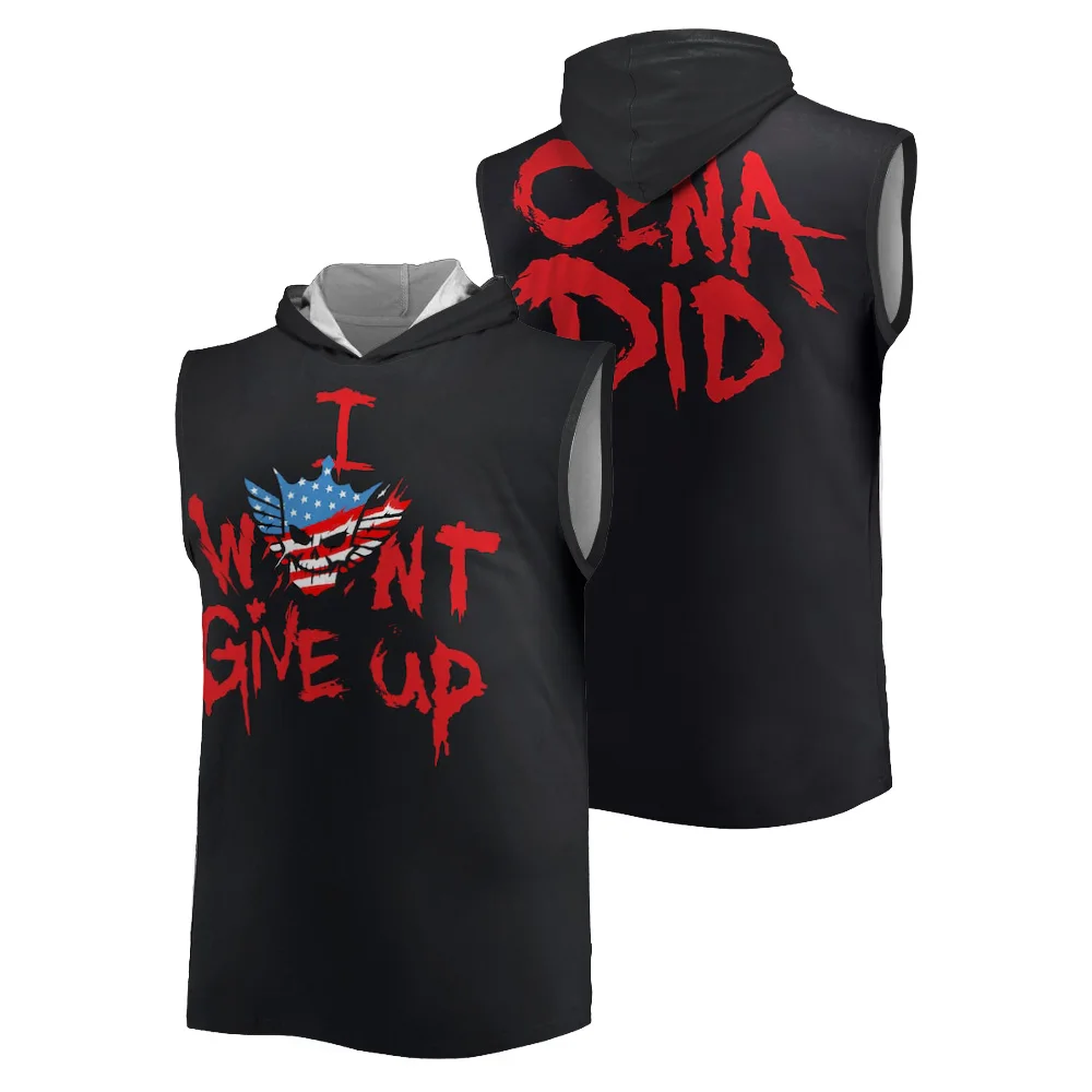 

Cody Rhodes WWE I'm not giving up on 2025 Summer 3D printed hooded vest Sport Outdoor Fitness Breathable oversized men's T-shirt