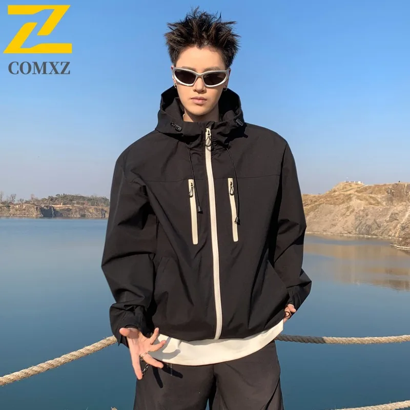 

COMXZ мужские куртки сплошной цвет дизайн выходного дня прогулка свободная городская дорожная ветровка куртка повседневное пальто из дышащей ткани для свиданий
