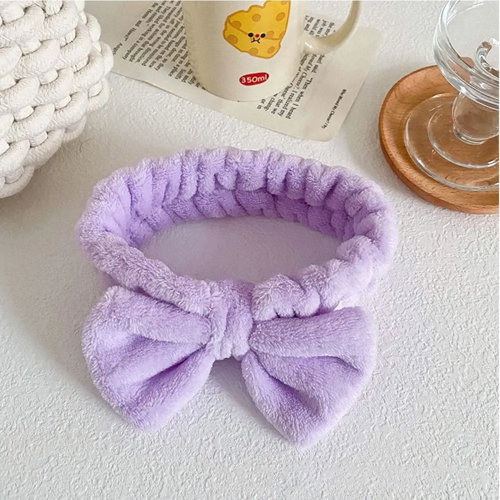 Soft Bow Spa Flannel Cosmetic Headbands Soft Color Fluffy Bowknot Elastic Hair Band Hairlace for Women Shower Makeup Headbands