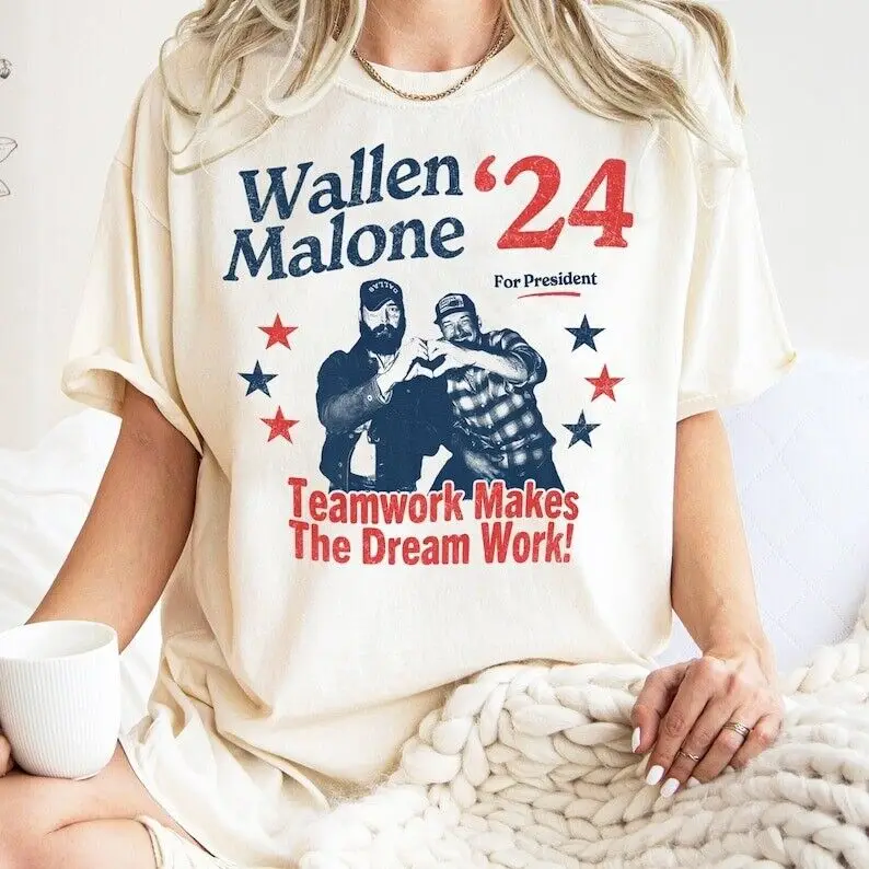 

Wallen Malone 2024 для президента, забавная графическая футболка «24 выборов», винтажная Инспекция