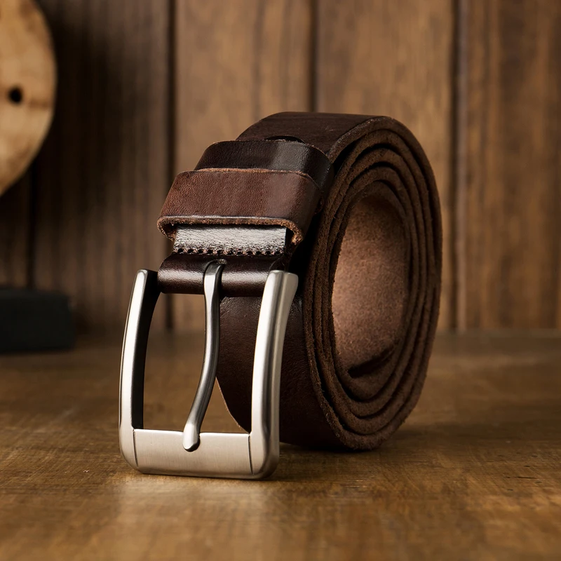 

4cm Width Handmade Vintage Genuine Leather Belt Top Layer Cowhide Leather Trouser Belt Alloy Pin Buckle Men Casual Waist Strap