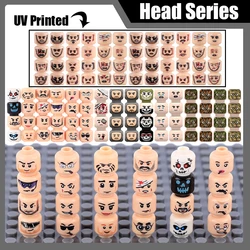MOC City Head Face Parts Accessories Building Blocks Skeleton Injured Soldier Ghost Expression Halloween Mini Bricks Toys Gifts