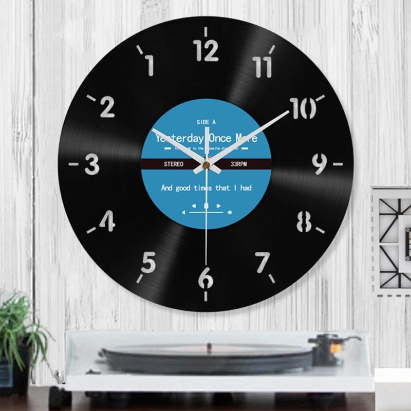 Elegant Counterclockwise Wall Clock 12Inch Quiet Mechanism Vinyls Record Reverse Wall Clock for Bedroom and Living Room