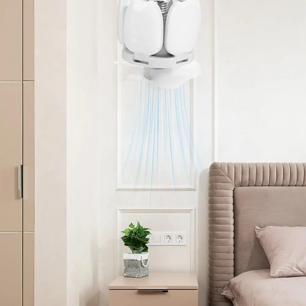 

Silent E27 Ceiling Fan Light 3 Speed Adjustable 50W Foldable Fan Lamp Eye Protection Five leaf Electric Fan Chandelier Bedroom