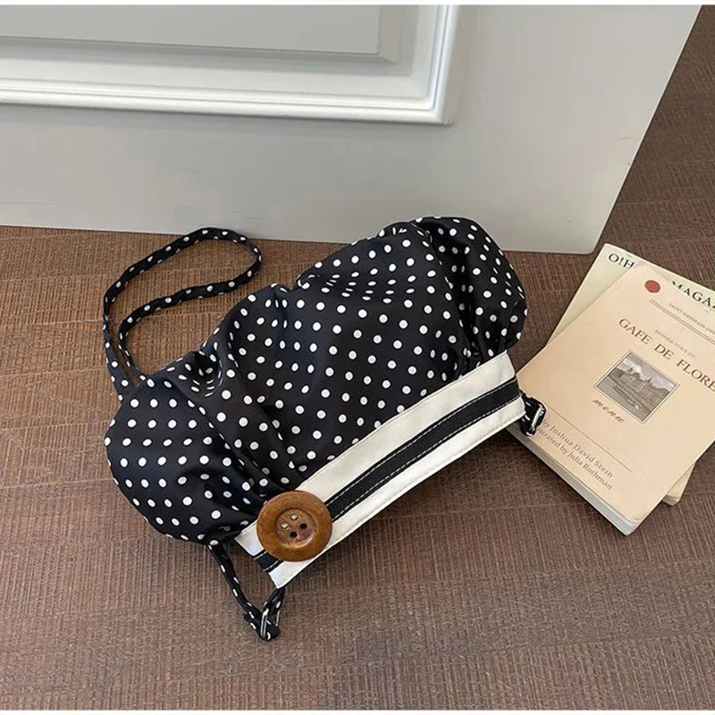 Gestreifte, gepunktete, plissierte Umhängetasche, koreanische süße, niedliche Damen-Umhängetasche, lässige Pendler-Geldbörse, leichte Handtasche – Detail 25