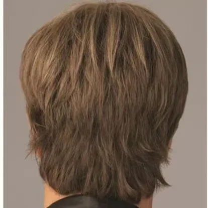 10 インチの短い巻き毛の合成ブラウンウィッグ男性用ヘア耐熱ウィッグ前髪付き日常使用用