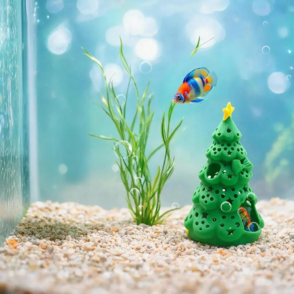 Aquarium Cave Hideout Christmas Aquarium Hideout Cave 3d Printed Shrimp Shelter Snowman Tree Betta Fish Hideout Decorative Tank