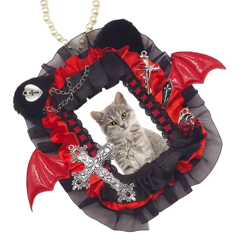 القوطية حامل بطاقة الصورة الخفافيش الجناح Photocard حامل مع مطرز سلسلة شريطة من الدانتيل حافظة بطاقات الصور حقيبة سلسلة مفاتيح