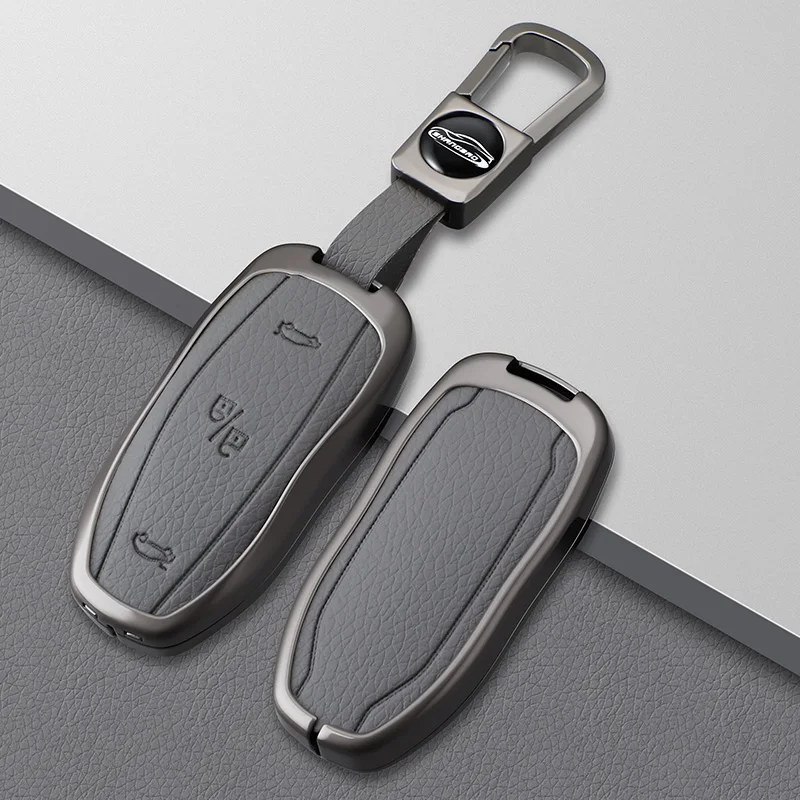 

Metal Leather Car Fob Smart Remote Key Case Cover Holder For Tesla Model 3 Model S Model Y Protector Shell Accessories