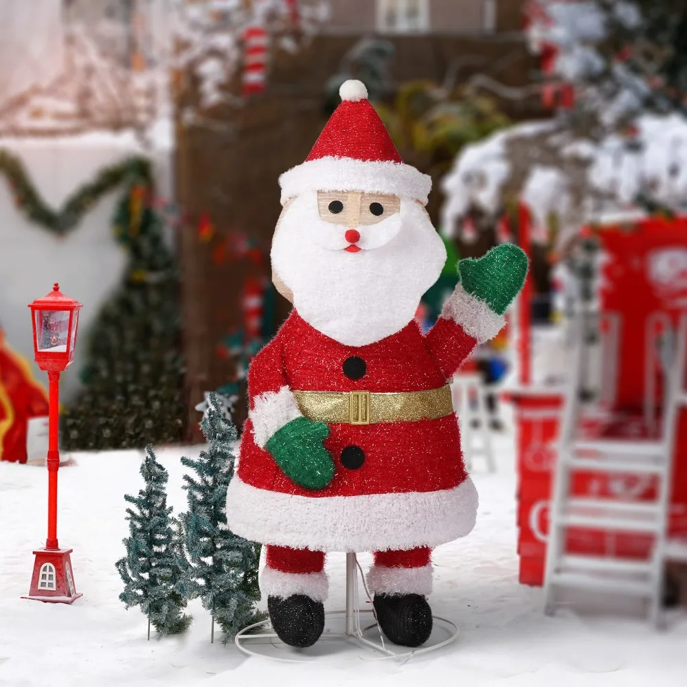 Lighted Santa Claus 3.3FT w/ Waving Hand for In/Outdoor Christmas Holiday Decor