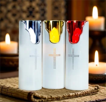 LED蠟燭燈 無焰祈禱燈 搖擺火焰音樂揚聲器 電子蠟燭燈 乾電池供電 適用於教堂墓地 10 最佳銷售 閃爍火焰效果電池燈 - №5