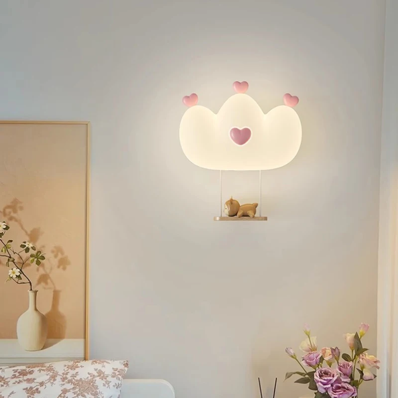 Cute Crown Wall Lamps LED Children\'s Room Bedside Lamp Pink Princess Room Nursery Girl Bedroom Wall Lights Rabbit Bear Baby Lamp