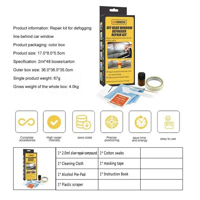 Kit di riparazione sbrinatore posteriore per auto Kit di riparazione sbrinatore antiappannamento per parabrezza per finestrino dell'auto conduttivo fai da te riparazioni graffiate