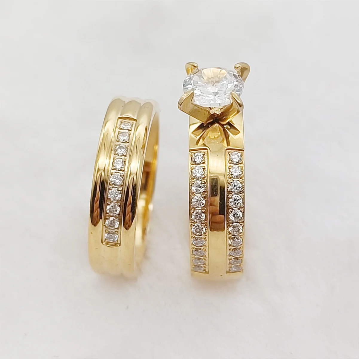 24 Karat Gold gefüllt 316L Edelstahl Schmuck CZ Diamant Eheringe Sets für Frauen Mädchen Damen Verlobung Statement Geschenke