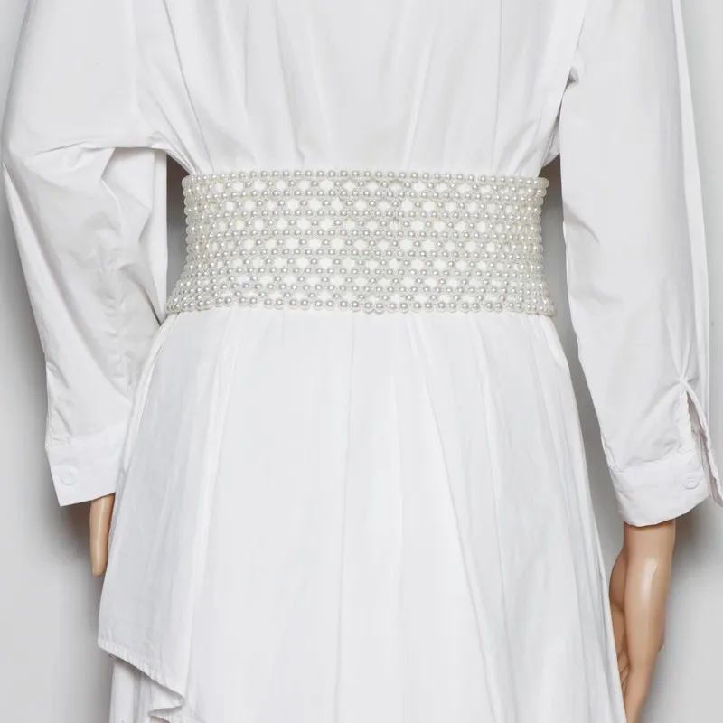 Moda donna bianco perla lavorato a maglia corsetto elastico femminile fascia da smoking cappotto cintura abito decration cintura larga J060