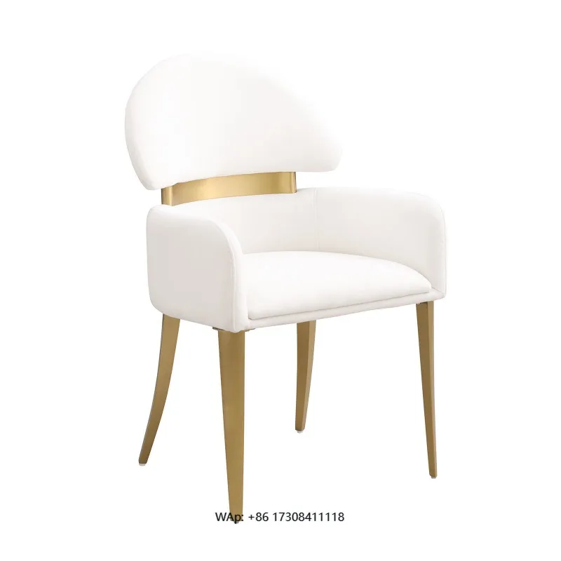 

Комплект из 2 современных трансформируемых кресел с подлокотниками, из нержавеющей стали с матовым золотым покрытием, тканевые, для столовой, белые, для дома, офиса и отелей