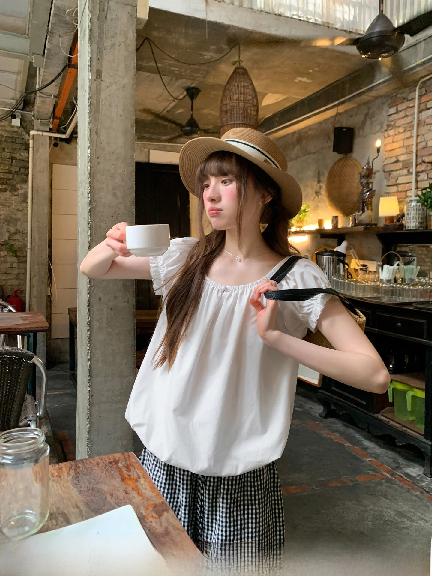 

Loose Casual Women's Short Sleeve Shirt Spring Summer Floral Hem Button up Cotton Lyocell Blend Comfortable Slimming Top