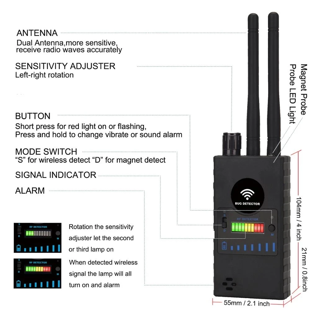 Multi-Função Anti-Spy Hidden IR Camera, GSM Audio Bug Finder, WiFi, Lente de sinal GPS, RF Tracker, Rádio Scanner