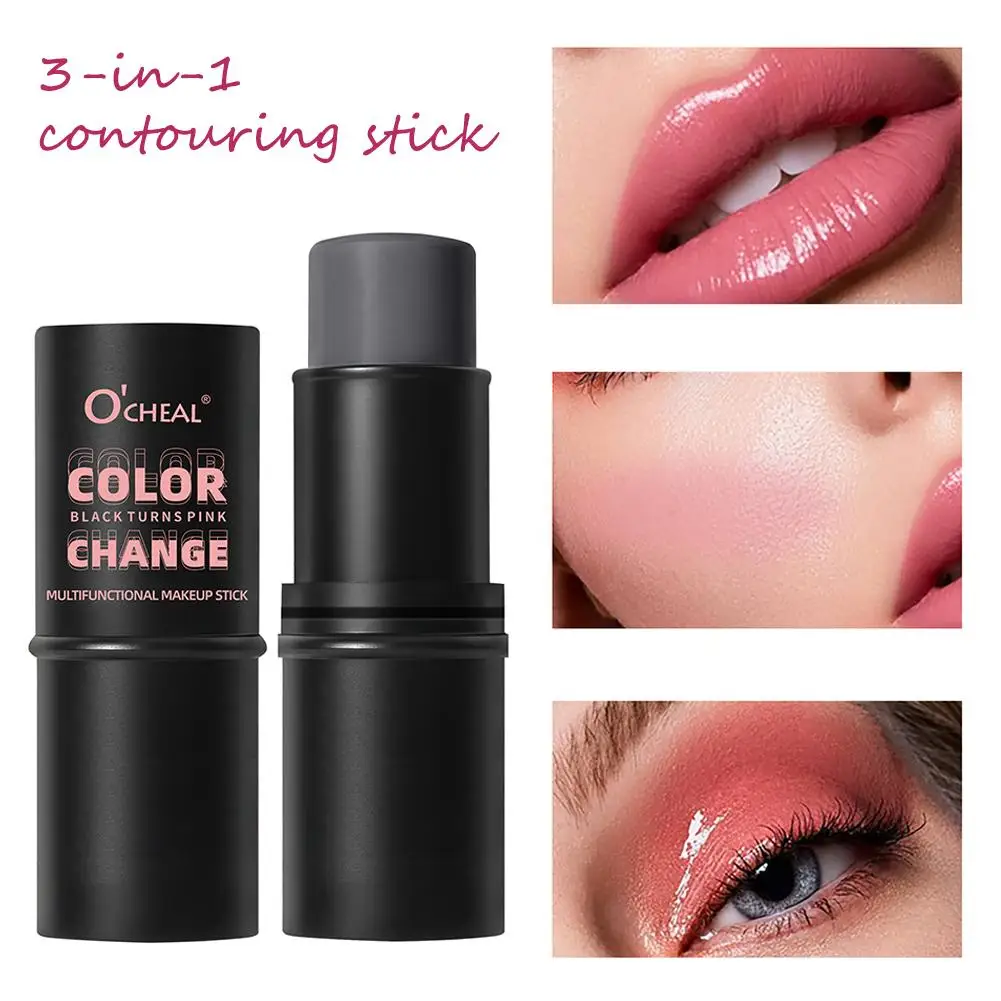 Color Changing Blush 3 In 1 Cheeks Eyes Lip Make-up Jelly Tint Blush For Women Multi Functional Warming Powder Blusher Stic Z6k4