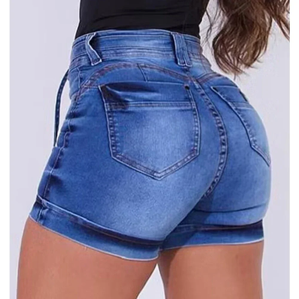 Jeans Women Summer Pencil High Waist Hip Raise Denim Shorts Washed Drawstring Skinny Short Denim Pants Sexy Jeans