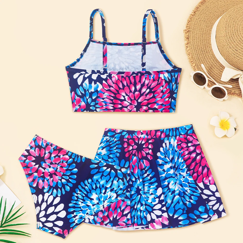 Toddler Girls Swimwear 3 Piece Tankini Bathing Suit Sets Hawaiian Bikini Swimsuits with Cover Ups Summer Beach Skirt Outfit
