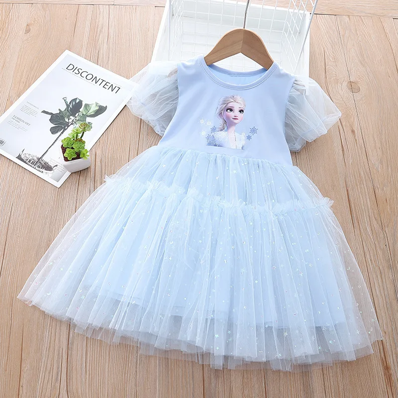 Le nuove ragazze Disney vestono abiti da principessa estivi a maniche corte Frozen Elsa Party Baby Dresses for Children abbigliamento abbigliamento