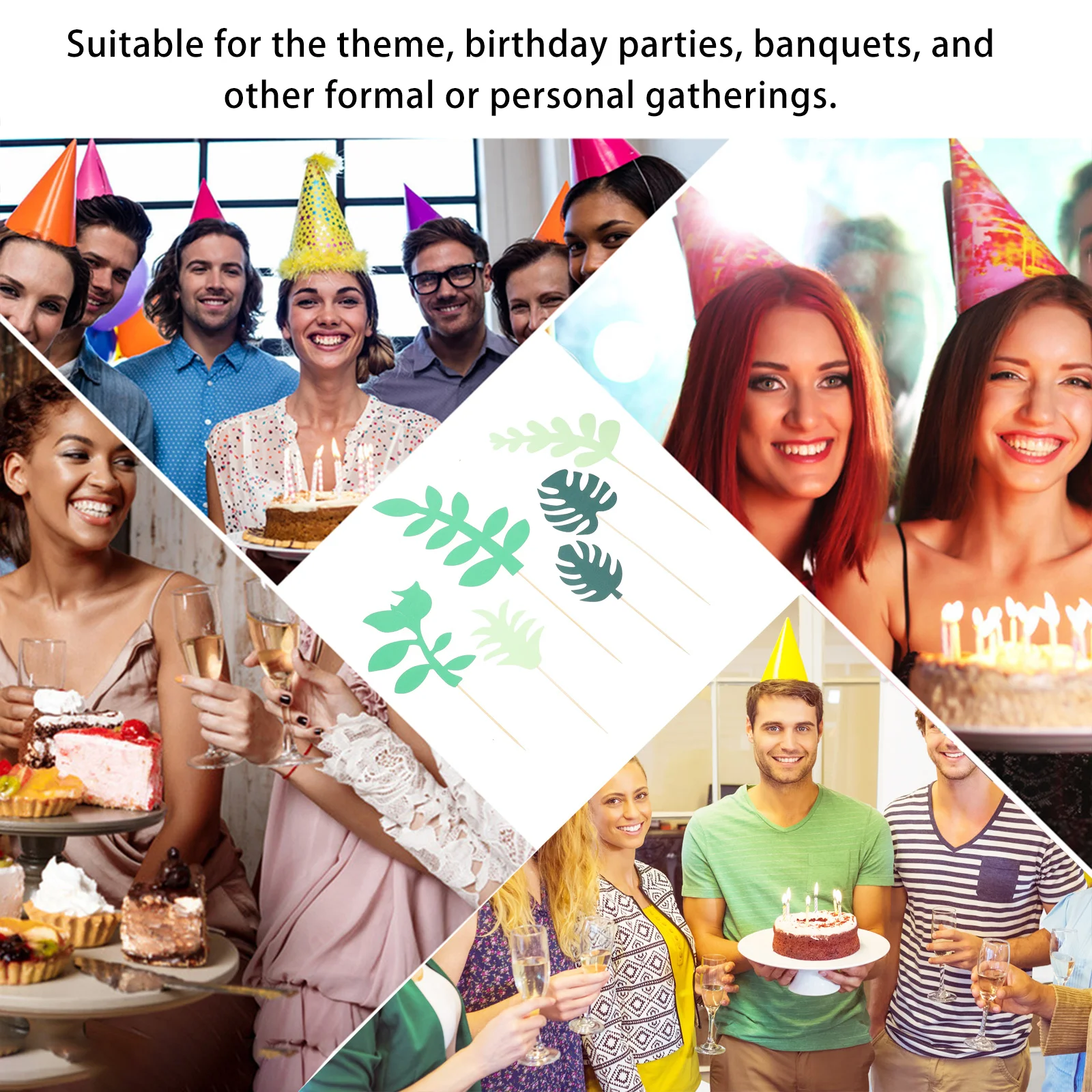 

24pcs Green Plugins Tropical Leaf Cake Decor For Wedding Birthday Party Cupcake Topper Palm Leaf Insert Cake Topper