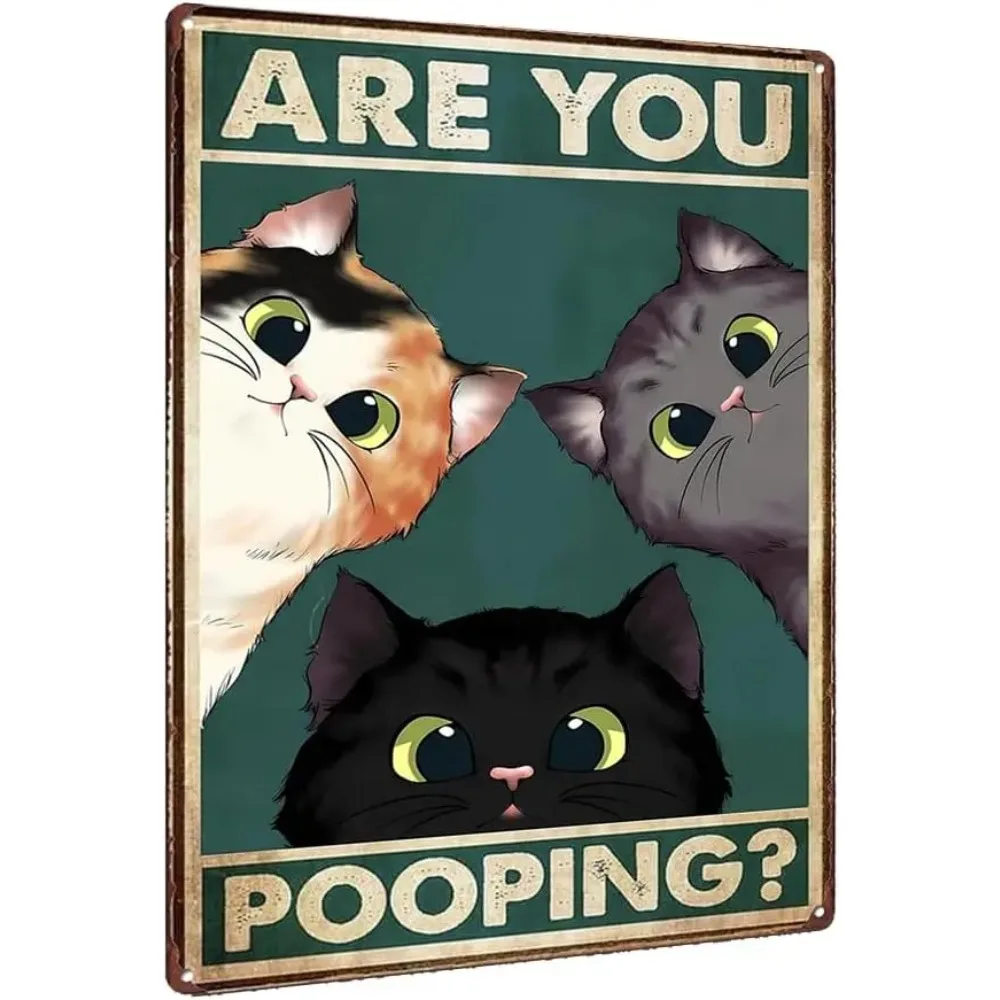 

Vintage Metal Signs Black White Gray Cat “Are You Pooping” Aesthetic Art Funny Tin Metal Sign Bathroom Restroom 12x8inch 20x30cm