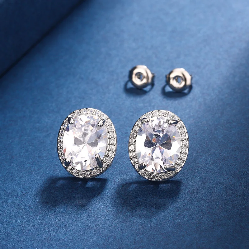 

Classic 925 Silver Four Prong Oval Geometric Hypoallergenic Stud Earrings for Women Geometric Engagement Gift Jewelry Wholesale