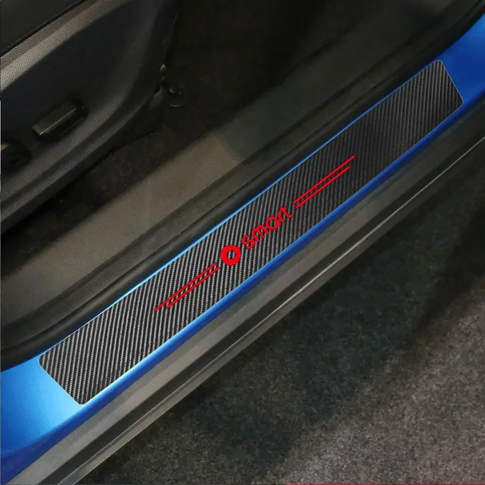 Car Threshold Door Sill Protector Stickers 4PCS/Set Leather Carbon Fiber Auto Accessories For Smart Fortwo Forfour 453 451 450