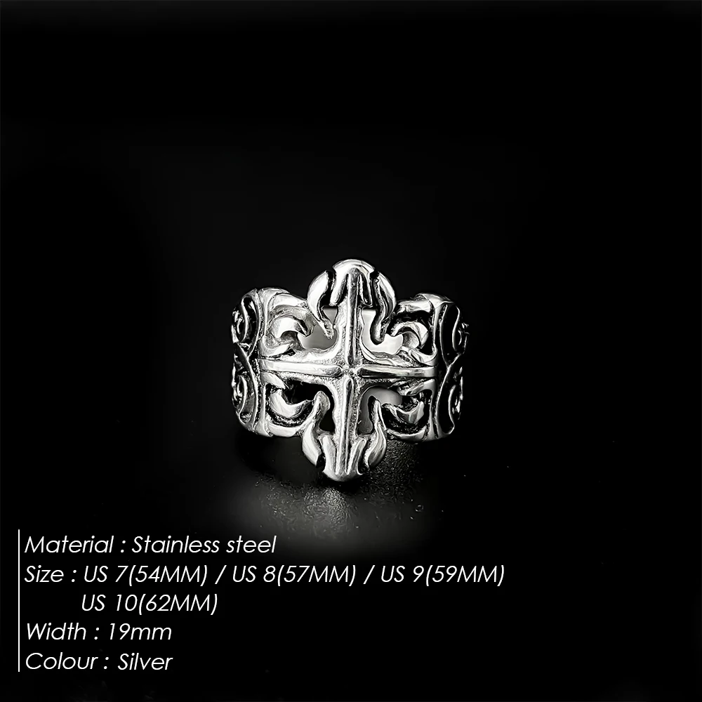 EMANCO Vintage Floral Pattern Engraved Metal Stainless Steel Ring Men's Cool Rings Trendy Accessories Sizes 7-10