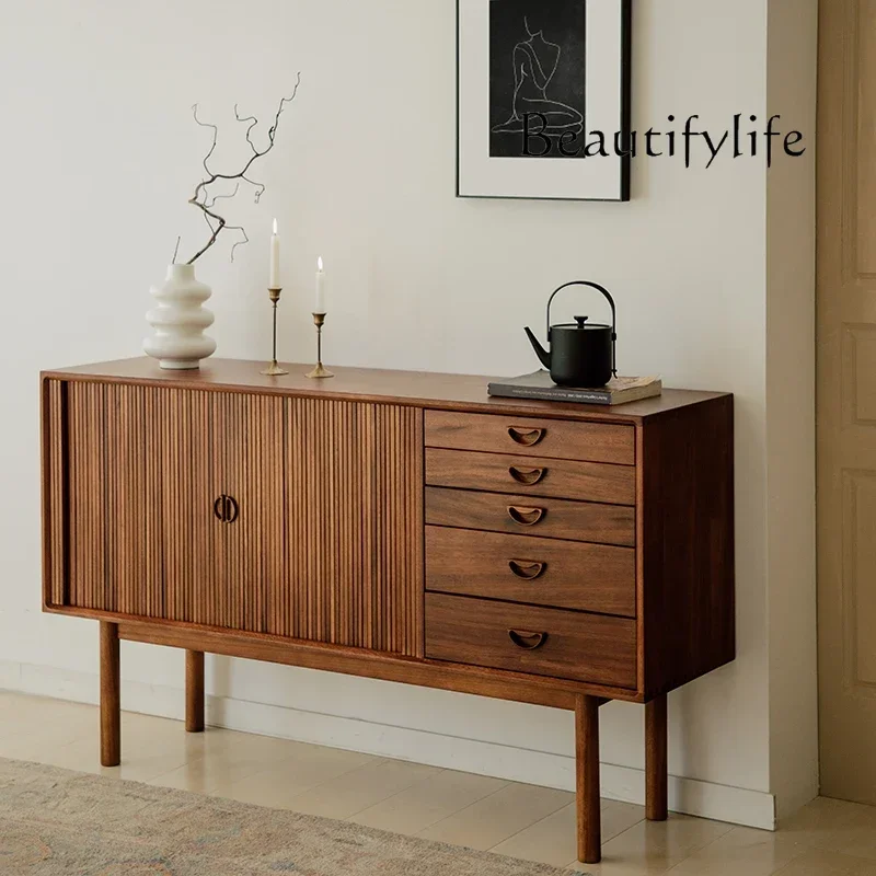 

Medieval solid wood dining side cabinet teak cabinet retro roller shutter cabinet living room home storage locker