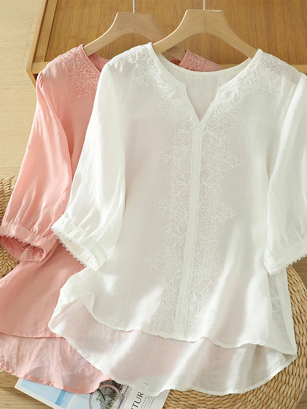 

Ele Thin Lace irt Brand Women's Premium Polyester Fiber Summer Season f Sve Versatile Sle Regular Fit irt