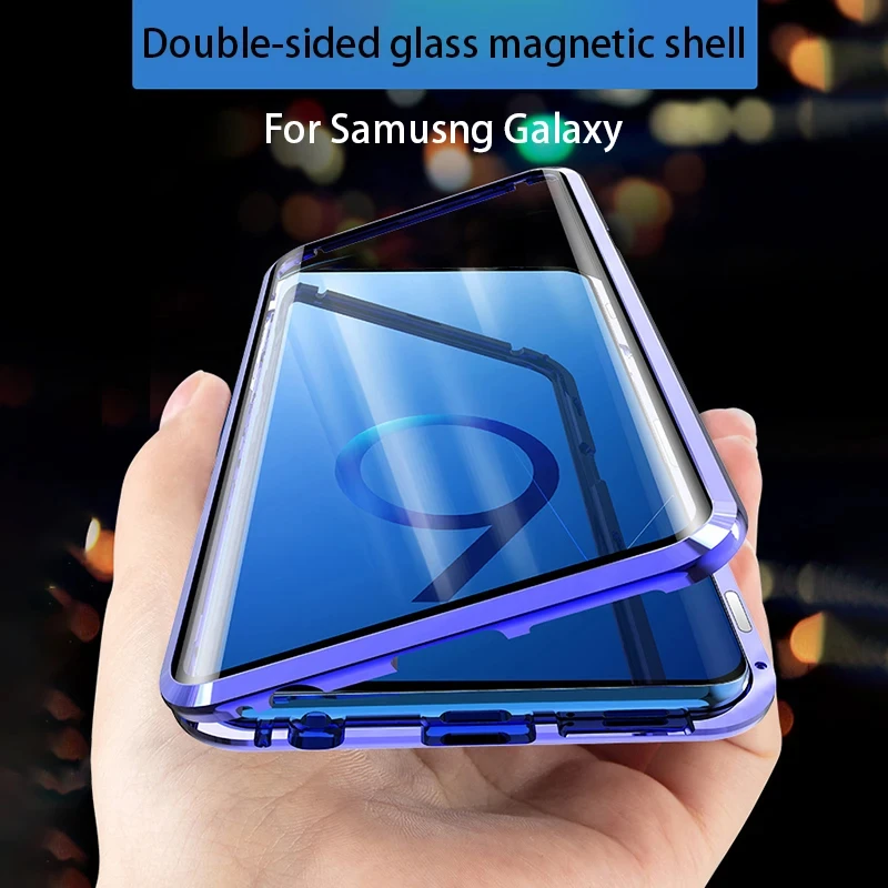 

Double Sided Magnetic Metal Case For Samsung Galaxy S25 S24 S22 S23 S24 S10 S9 S8 Plus Note 10 20 UItra A14 A34 A54 Glass cover