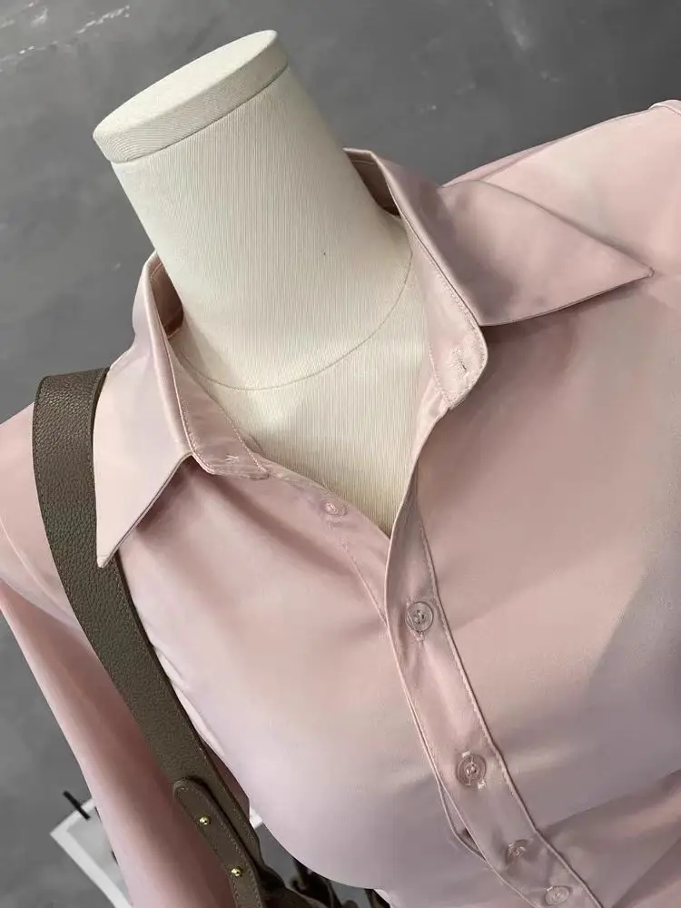 Women\'s Sexy Solid Color Slim Shirt Turn-down Collar Flare Sleeve Korean Fashion Vintage Female Blouses Sping Ladies Tos