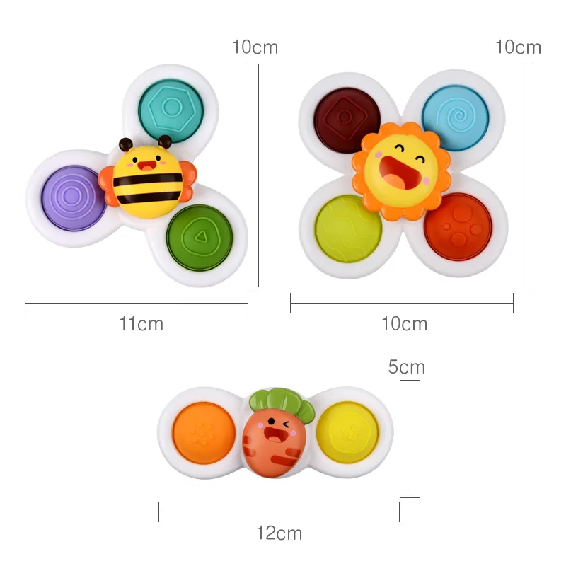 3pcs Children\'s Cartoon Animal Suction Cups Press And Rotate, Happy Baby Fingertips, Top Table, Rotating Flower Toys