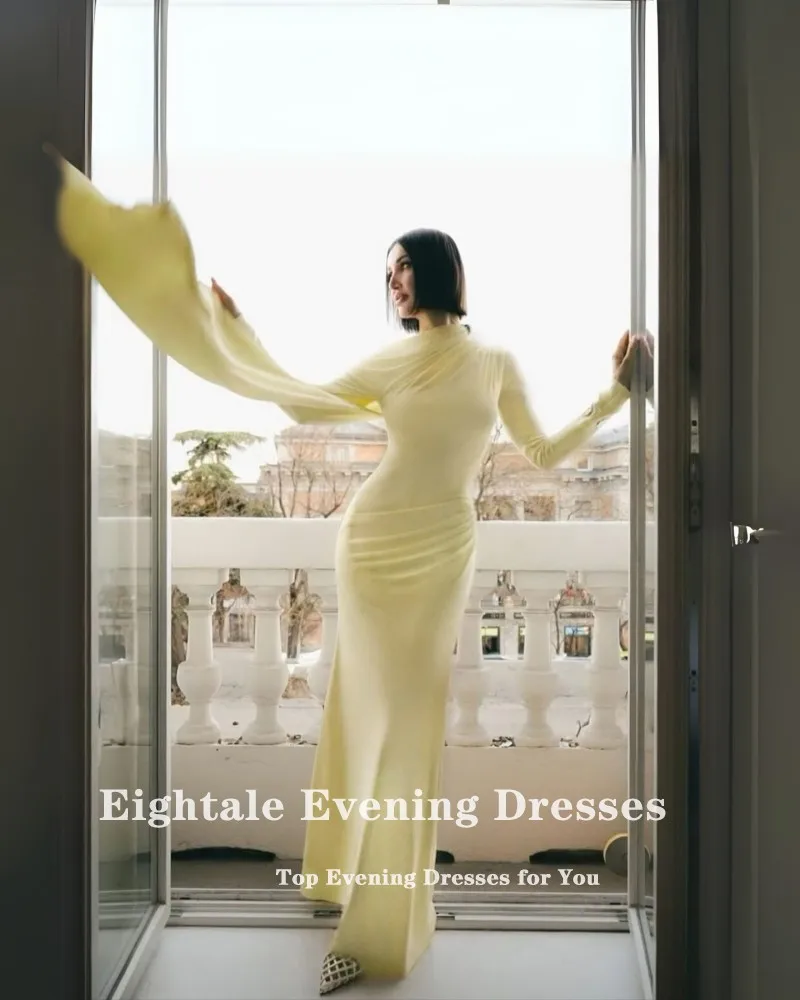 Eightale Elegantes Abendkleid für Hochzeit, Party, Neckholder, Falten, hellgelb, arabische Meerjungfrau, maßgeschneiderte formelle Ballkleider