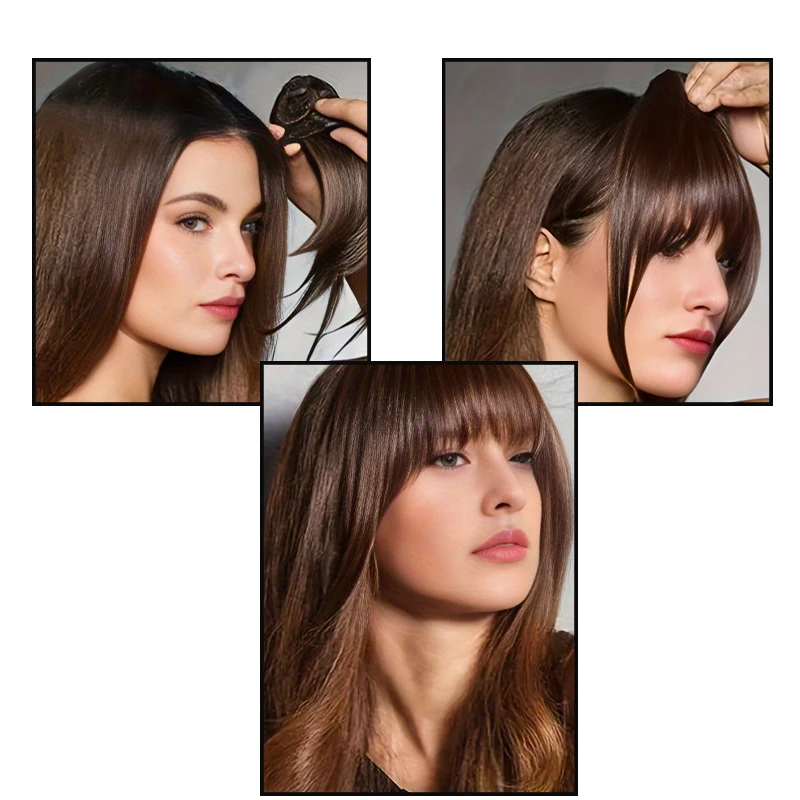 Flequillo sintético corto y lacio con clip, flequillo de aire negro, extensión para mujer, postizo 5